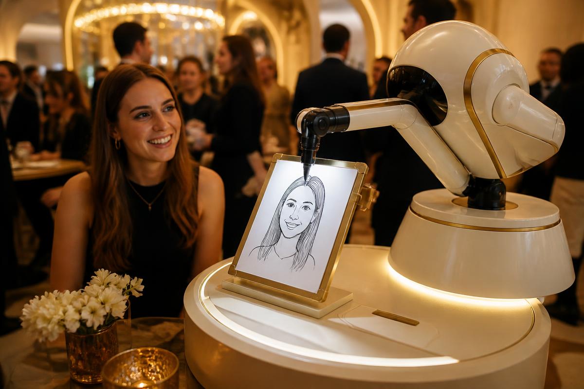 Draw Me Bot sketching a guest portrait at an event